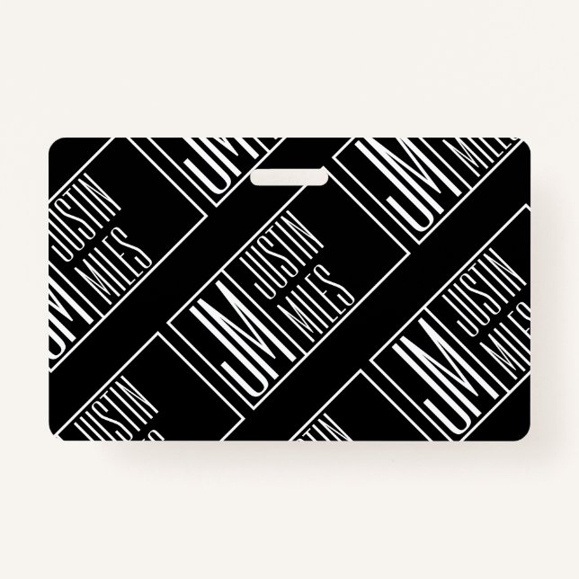 Modern Initials with Name Monogram Pattern Badge (Front)