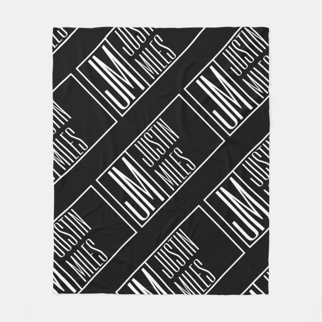 Modern Initials with Name Monogram Pattern Fleece Blanket (Front)