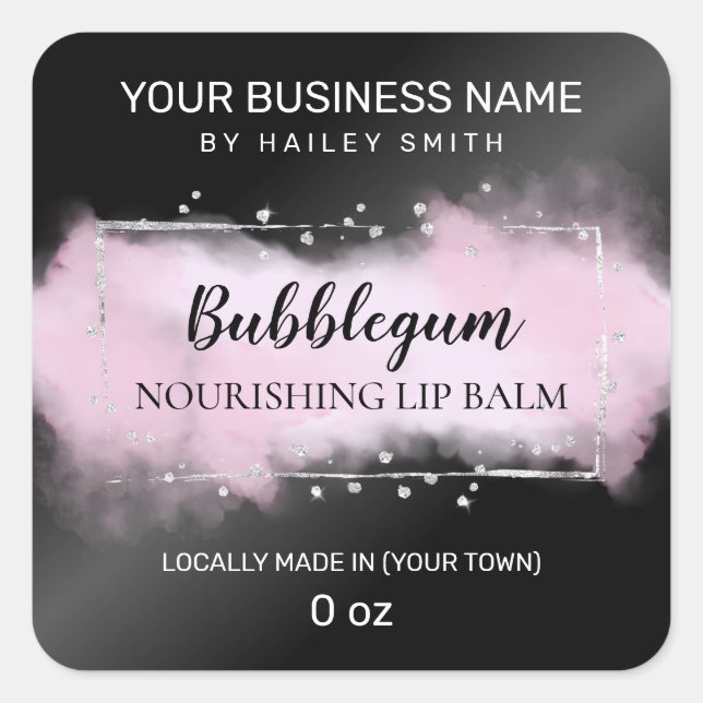 Modern Ink Black Purple Silver Lip Balm Square Sticker (Front)