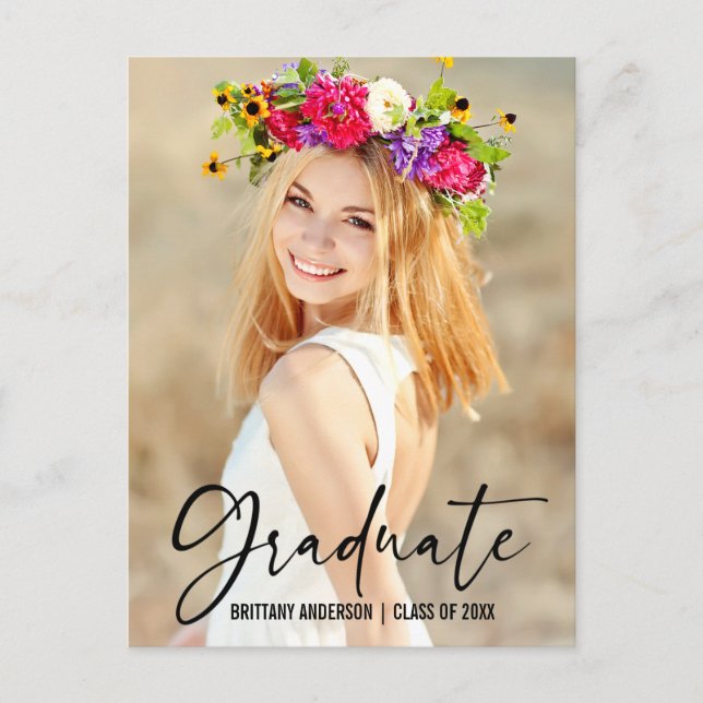 Modern Ink Pen Calligraphy Script Graduation Party Postcard (Front)