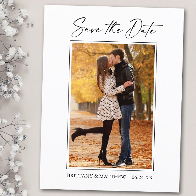 Modern Ink Pen Script Photo Save The Date Postcard (Customize to change your personalized text size or text style.)