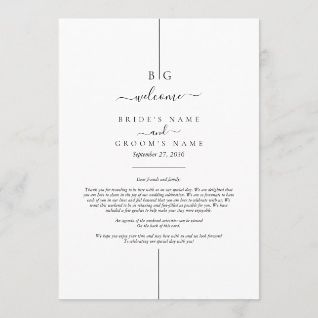 Modern Inline Monogram Wedding Itinerary Program (Front)