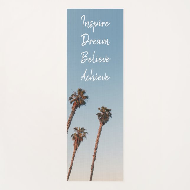 Modern Inspirational Mantra Blue Sky Palm Tree Yoga Mat (Front)