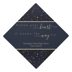 Modern  Inspirational Quote Class Year Blue Graduation Cap Topper