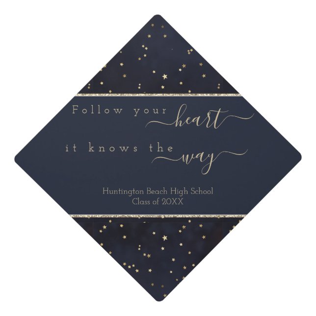 Modern  Inspirational Quote Class Year Blue Graduation Cap Topper (Front)