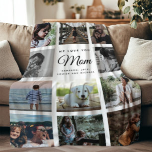 Modern Instagram Family Photo Collage Mother's Day Fleece Blanket