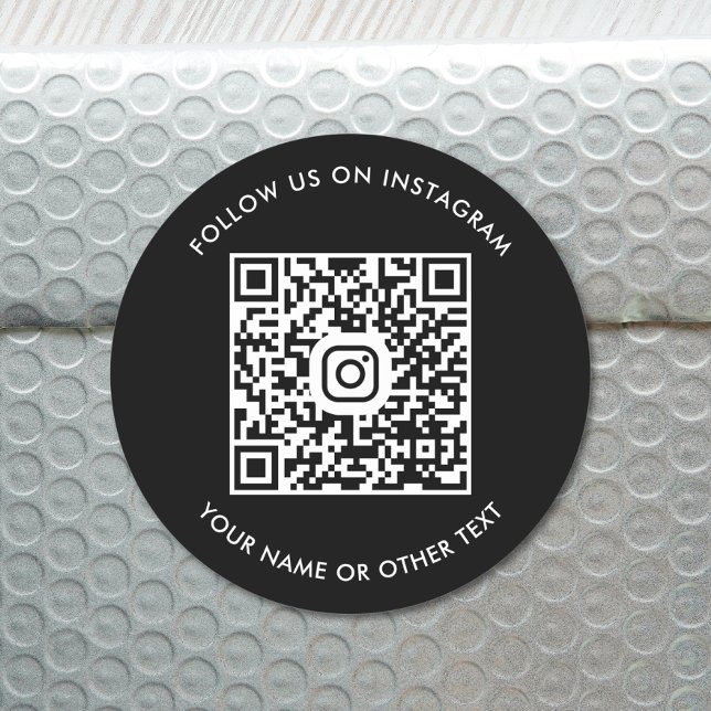 Modern Instagram QR Code Black Classic Round Sticker (Our user-friendly template will generate your QR code automatically from your Instagram address)