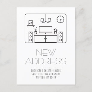 Modern Interior Black White New Address Postcard