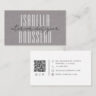 Modern Interior Designer Faux Linen Script Business Card