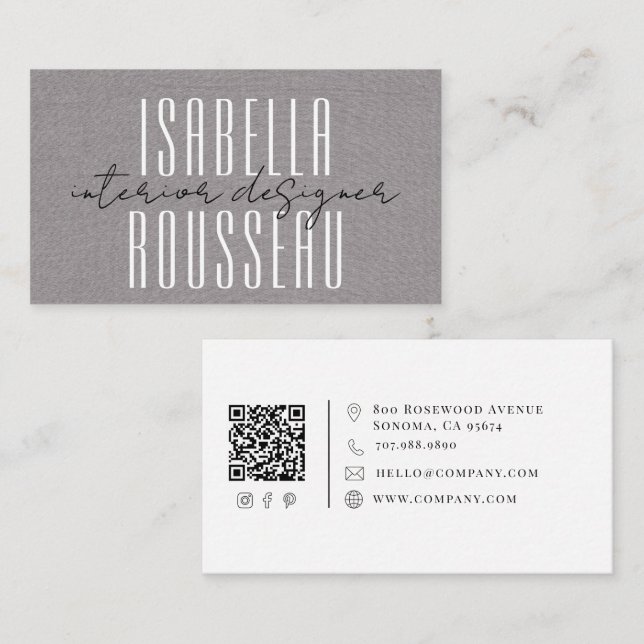 Modern Interior Designer Faux Linen Script Business Card (Front/Back)