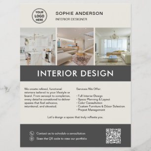 Modern Interior Designer Marketing Neutral Grey Flyer