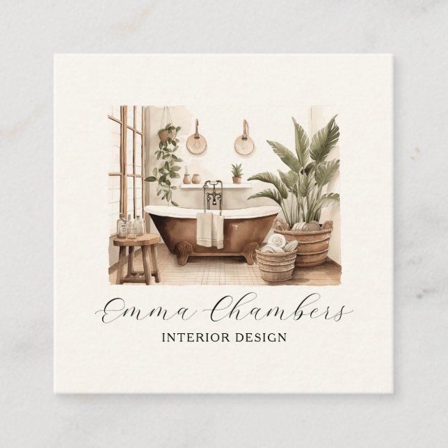Modern Interior Designer Square Business Card (Front)