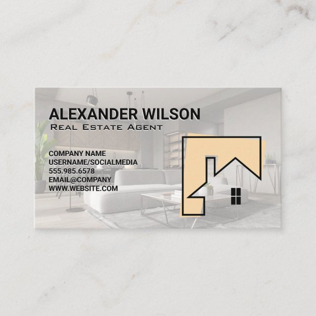 Modern Interior Living Room | Creative Home Logo Business Card (Front)