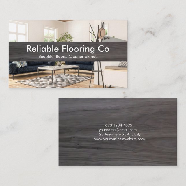Modern Interior Photo & Dark Wood Flooring Business Card (Front/Back)