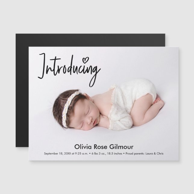 Modern Introducing baby boy photo Name Magnetic In Invitation (Front/Back)