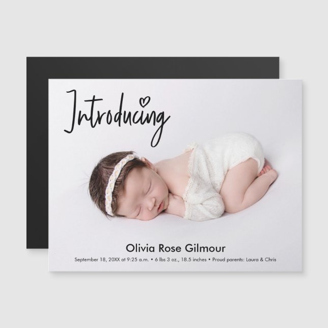 Modern Introducing baby boy photo Name Magnetic In Magnetic Invitation (Front/Back)