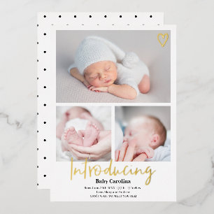 Modern introducing black white 3 photos baby birth