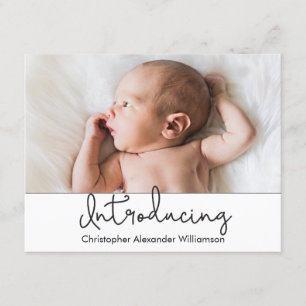 Modern Introducing Script Baby Boy Photo Invitation