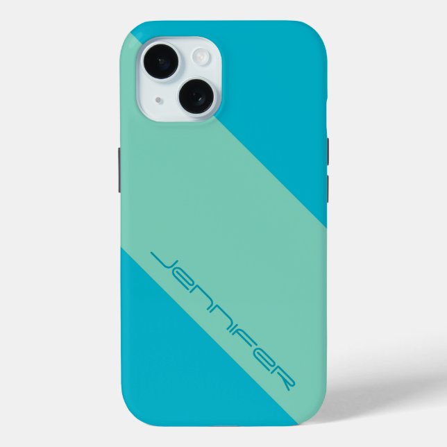Modern iPhone 15 Case Blue and Green One Stripe (Back)