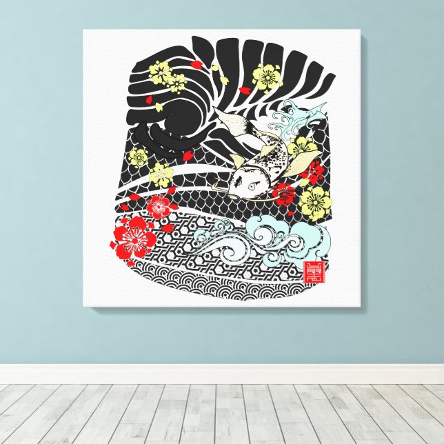 Modern Irezumi Art Koi Canvas Print (Insitu(Wood Floor))