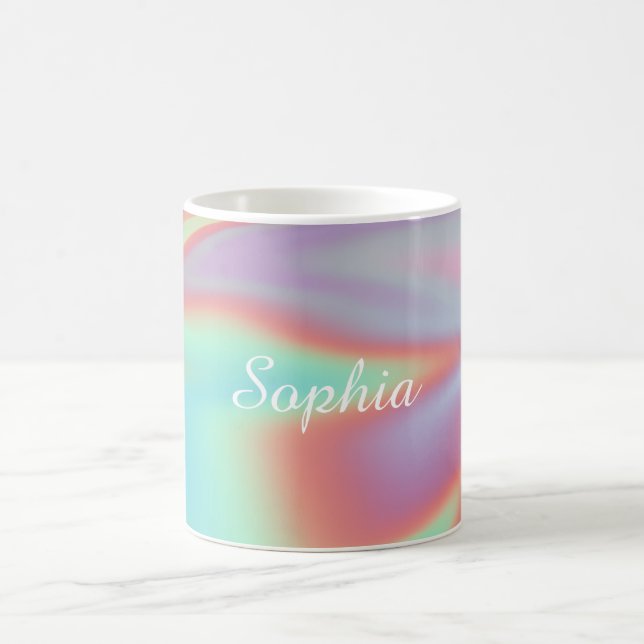 Modern Iridescent Holographic Aura Name Coffee Mug (Center)