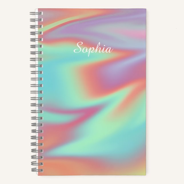 Modern Iridescent Holographic Aura Name Notebook (Front)