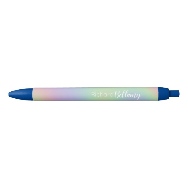 Modern Iridescent Holographic Rainbow Name Black Ink Pen (Front)