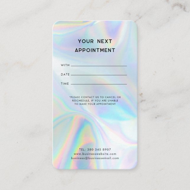Modern Iridescent Minimalist QR Code Hair Salon Appointment Card (Front)