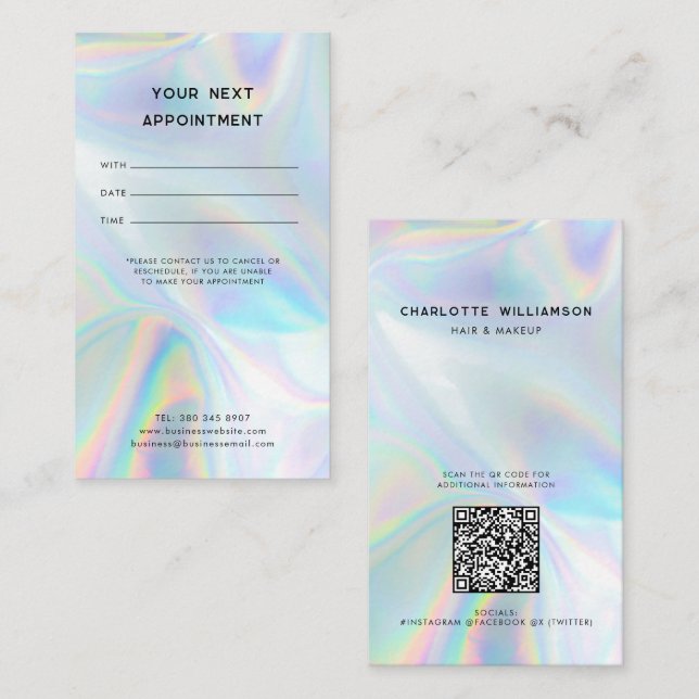Modern Iridescent Minimalist Simple Professional Appointment Card (Front/Back)