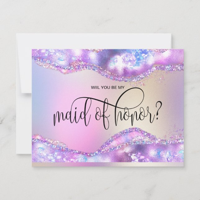 modern iridescent opal will you be maid of honour invitation (Front)