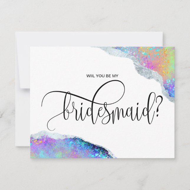 modern iridescent opal will you be my bridesmaid  invitation (Front)
