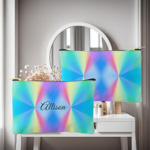 Modern iridescent pastel rainbow colored accessory pouch