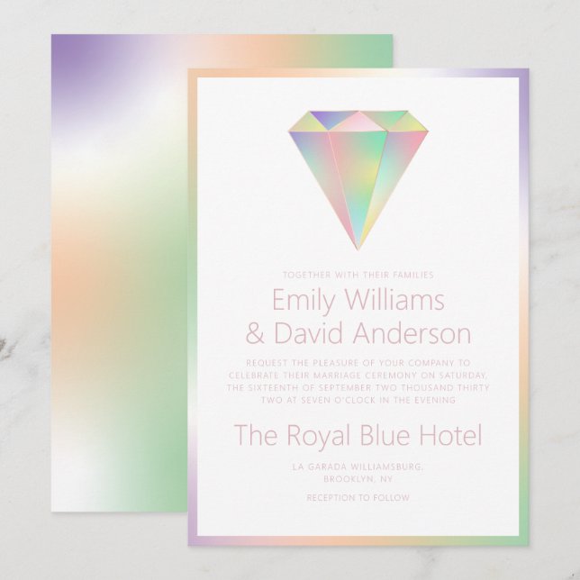 Modern Iridescent Rainbow Diamond Wedding  Invitation (Front/Back)