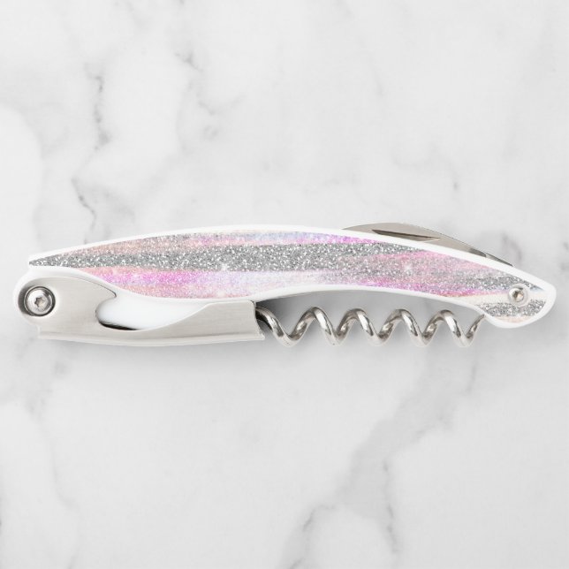 Modern Iridescent & Silver Glitter Strokes Stripes Corkscrew (Front)