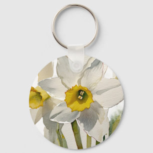 Modern Iris Watercolor Flowers Keychain
