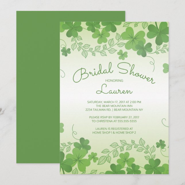 Modern Irish Shamrock Bridal Shower Invitation (Front/Back)
