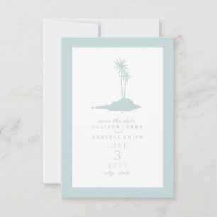 Modern Island Beach Wedding Save The Date - Blue