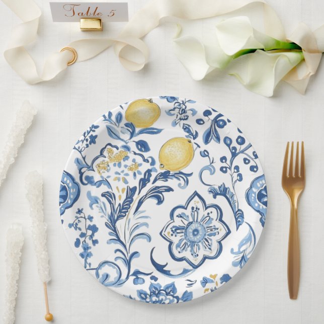 Modern Italian Blue La Dolce vita Paper  Plate (Wedding)