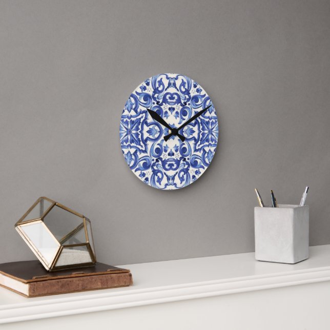Modern Italian Blue  La Dolce vita  Round Clock (Office)