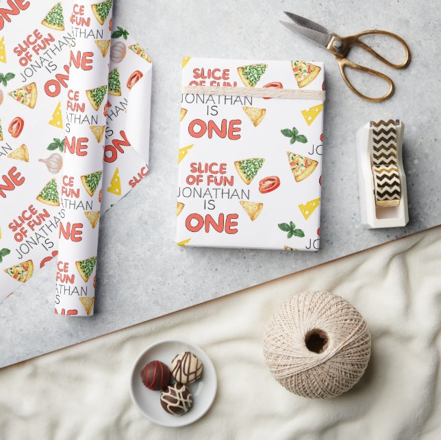 Modern Italian Pizza 1st birthday Party  Wrapping Paper (Crafts)