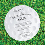 Modern It's A Boy Golf Ball Baby Shower Invitation<br><div class="desc">Cute boys baby shower invitation featuring a round die cut circle golf ball.  Flip our  modern baby shower invitation for a baby boy over to view a matching back for an extra special touch.</div>