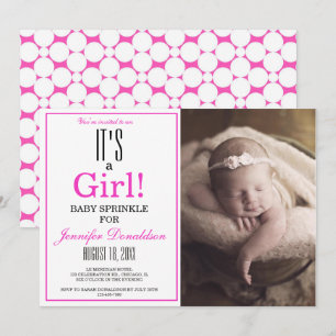 Modern It's a Girl! Pink Photo Baby Sprinkle Invitation