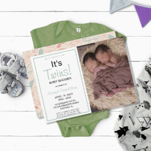 Modern It's Twins! Baby Shower Photo Invitation