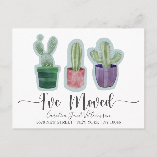 Modern I've Moved Cactus Announcement Postcard (Front)