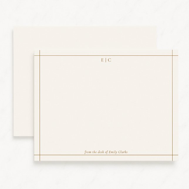 Modern ivory and chestnut brown monogram note card (Creator Uploaded)