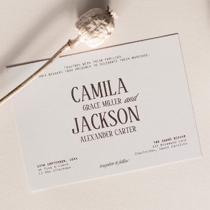 Modern Ivory and Espresso Brown Wedding Invitation