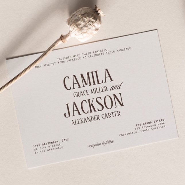 Modern Ivory and Espresso Brown Wedding  Invitation (Creator Uploaded)