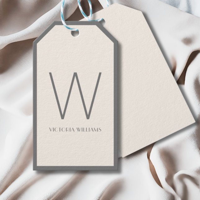Modern ivory and grey minimalist monogram gift tags (Creator Uploaded)