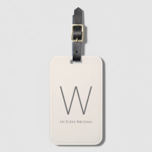 Modern ivory and grey minimalist monogram luggage tag