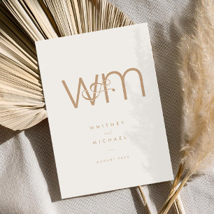 Modern Ivory and Tan Minimal Monogram Wedding Invitation